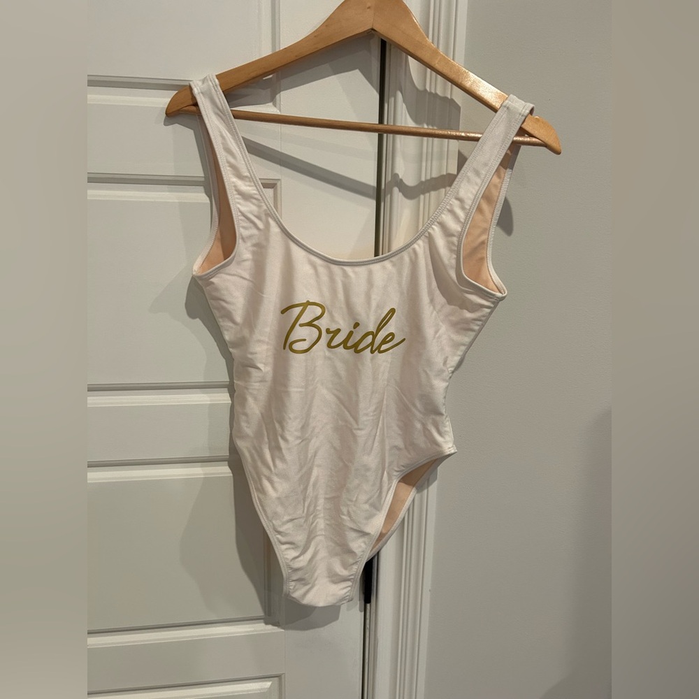 PRIVATE PARTY White Swimsuit with Gold Text